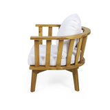 Outdoor Acacia Wood Patio Club Chair, Wooden Patio Furniture,Waterproof Thick Cushion Deep Seating for Porch, Garden, Backyard, Balcony, Weight Capacity 400lbs, Teak Finish, White