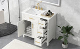 36" Bathroom Vanity with Sink Top, Bathroom Vanity Cabinet with Two Doors and Three Drawers, Solid Wood , MDF Boards ,One Package, White (Old Sku:WF319757AAK)