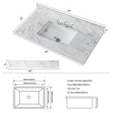 43"x22"Bathroom Vanity Top,sintered stone carra white   Barthroom Vanity Sink Tops with Rectangular Undermount Ceramic Sink with Vanity Backsplash, Three Faucet Hole Bathroom Vanity Countertop