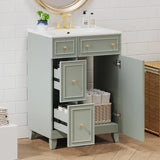 24-Inch Bathroom Vanity Cabinet with Ceramic Sink, 2 Drawers, 1 Door
