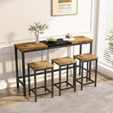 Modern Design Kitchen Dining Table, Pub Table, Long Dining Table Set with 3 Stools, Convenient Hanging Stool Design, Natural+Black,(Same SKU:W757P146463)