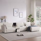 [VIDEO]124'' L-Shaped Sectional Sofa with Multi-Functional Storage Console, Wired&Wireless Charger, Movable Ottoman, Wider&Thicker Cushion, Free Combination for Living Room&Apartment, Chenille
