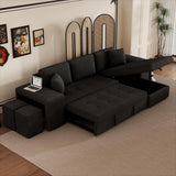 104.5" Modern L-Shape 3 Seat Reversible Sectional Couch, Pull Out Sleeper Sofa with Storage Chaise and 2 Stools for Living Room Furniture Set,Knox Charcoal (old sku:SG000431AAA)
