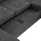 109.9" Sectional Sofa Versatile Sofa Bed Sofa Sleeper U-shaped Sofa with Ample Storage Space, Two Cup Holders and Charging Ports for Living Room, Beige,Grey