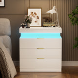 Nightstand with Charging Station and LED Lights,Night Stand with Sliding Top for Bedroom,Bedside Table with Drawers,Modern End Side Table,White.28.8''W x 17''D x 30.5''H.