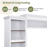 Farmhouse Entertainment Wall Unit with Bookshelf for TVs Up to 70", Walnut TV Stand with Adjustable Shelves, Mid-Century Media Console with Wine Rack for Living Room, White (NEW SKU: N721S000046K-2)