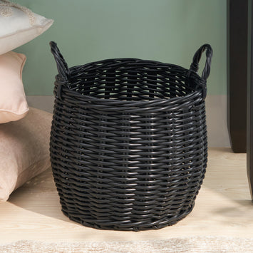 Lucius Round Resin Woven Wicker Basket with Handles - 13