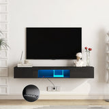Floating TV Stand Wall Mounted with 16 Color LEDs,63" Modern TV Stand, Floating TV Cabinet Entertainment Center for 55 60 65 Inch TV,Black