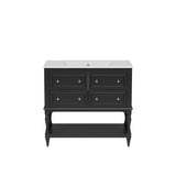 36" Bathroom Vanity Cabinet with Sink Combo Set, Undermount Ceramic Sink, Free Standing Vanity Set with 4 Drawers, Solid Wood Frame Bathroom Cabinet, Black