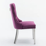 Nikki Collection Modern, High-end Tufted Solid Wood Contemporary Velvet Upholstered Dining Chair with Chrome Stainless Steel Plating Legs,Nailhead Trim,Set of 2,Purple and Chrome, SW1701PP
