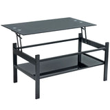 Glass Lift Top Coffee Table, Modern Simple 2-Layer Tempered Glass Coffee Table for Living Room, Black