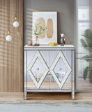 Storage Cabinet With Mirror Trim And Diamond Shape Design  Spliced Combination For Living Room, Dining Room, Entryway, Kitchen