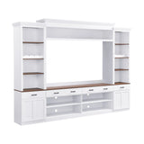 Farmhouse Entertainment Wall Unit with Bookshelf for TVs Up to 70", Walnut TV Stand with Adjustable Shelves, Mid-Century Media Console with Wine Rack for Living Room, White (NEW SKU: N721S000046K-2)