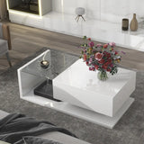 [VIDEO provided] ON-TREND Modern Coffee Table with Tempered Glass, Wooden Cocktail Table with High-gloss UV Surface, Modernist 2-Tier Rectangle Center Table for Living Room, Black