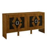 60" Mid Century Modern Sideboard Buffet Cabinet with Storage, TV Media Console, Storage Cabinet with Geometric Pattern & Adjustable Shelves for Kitchen Dining Living Room Entryway Hallway, Walnut