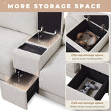 [VIDEO]124'' L-Shaped Sectional Sofa with Multi-Functional Storage Console, Wired&Wireless Charger, Movable Ottoman, Wider&Thicker Cushion, Free Combination for Living Room&Apartment, Chenille