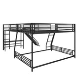 L-Shaped Twin over Full Bunk Bed with Twin Size Loft Bed,Built-in Desk and Slide,Black