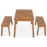 GO 3 Pieces Acacia Wood Table Bench Dining Set For Outdoor & Indoor Furniture With 2 Benches, Picnic Beer Table for Patio, Porch, Garden, Poolside, Natural