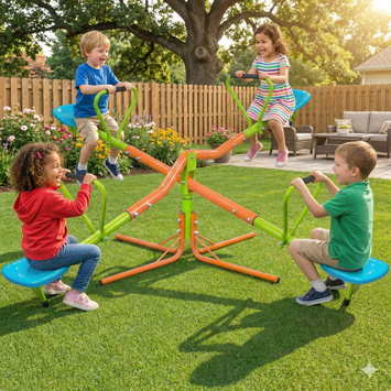 XSS004 outdoor playground four seats seesaw for kids 360 degree rotating sturdy plastic seat seesaw for kids seesaw blue and green for kids age 3+