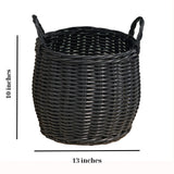 Lucius Round Resin Woven Wicker Basket with Handles - 13" x 13" x 10.2" - Black - For Clothes, Towels, Toys, Magazines Storage and Home Decoration