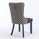 Classic Velvet Dining Chairs,  High-end Tufted Solid Wood Contemporary Velvet Upholstered Dining Chair with Wood Legs Nailhead, SET OF 2,Black and Patterned,SW2201BK