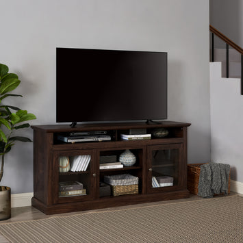 Modern TV Stand for up to 65 Inch TVs, Entertainment Center Farmhouse TV Cabinet Media Console Table with Glass Doors for Living Room, Brown 60