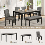6-Piece Dining Table Set with Bench and Chairs, Dining Table Set for 6 with Bench, Wooden Dining Table Set for Kitchen, Dining Room, Light Grey & Black Two Tone