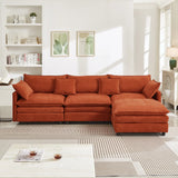 105" Modular Sectional Couch,Upholstered Soft Chenille Fabric Sofa,3 Seater with Ottoman L Shape Sofa Beige