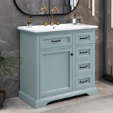 36" Bathroom Vanity with Sink, Ceramic Sink, 2 Tip-out Drawers, Soft Close Door Hinges, Grey