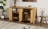 TREXM Buffet Cabinet with Storage, 4-Door Retro Wood Sideboard with Distressed Finish and Adjustable Shelves for Dining Room, Kitchen, and Living Room (Natural)