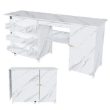 57.5" Foldable Sewing Machine Table with Locking Casters, Multi-Storage Craft Station with Shelves, Bins & Cabinet, Adjustable Sewing Cabinet for Home, Bedroom, and Craft Room(White)
