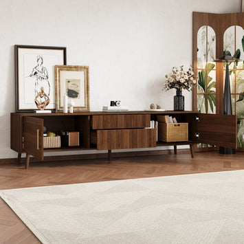 Mid Century TV Stand with 2 Drawers, Media Console Table for TVs up to 80'', Entertainment Center with Storage for Living room, Bedroom, Home Theatre