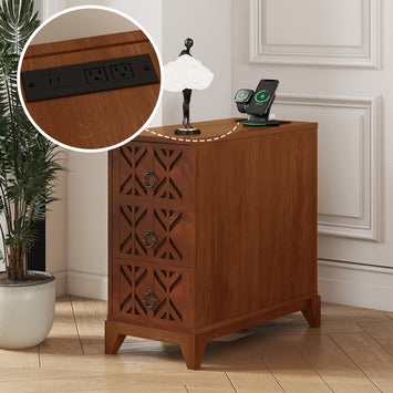 End Table with 3 Drawers, Corner Table with 2 Open Shelves, Tall Side Table for Bedroom and Corner, Walnut,Expect Arrival Date (2025/5/27)