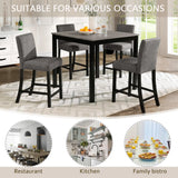 5-Piece Counter Height Table Set with 4 Chairs, Counter Height Table Set for 4 with Chairs, Wooden Counter Height  Table Set for Kitchen, Dining Room, Light Grey & Black Two Tone