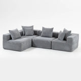 Modular L-Shaped Sectional Sofa, All-Foam Deep-Seat Couch in Plush Textured Chenille, Includes 5 Matching Pillows, Compressed Shipping, 111" W × 74" D × 23.6" H-Grey