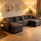 Modern 4seats with 2ottoman 149.61"Sectional Sofa with Waist Pillows,4-seat Upholstered Symmetrical Sofa Furniture,Sleeper Sofa Couch with Chaise Lounge for Living Room,Apartment,3Color