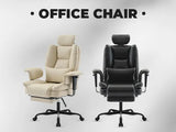 Office Chair Ergonomic 200 kg PU Leather Computer Chair with Lumbar Support and High Backrest, Ergonomic Desk Chair with Liftable Headrest, Beige