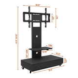 TV stand with push-pull drawer for Living Room, Bedroom,Offices,Mobile TV Cart for 32-75 inches,Floor Stand with Mount on Lockable Wheels,Black