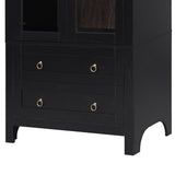 K&K 71" Tall Arched Kitchen Pantry Cabinet with 2 Large Drawers, Modern Farmhouse Kitchen Storage Cabinets with Adjustable Shelves, Glass Door, Wood Versatile Cupboard for Kitchens, Dining Room, Black