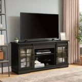Multipurpose Sliding Door TV Stand Large Storage Cabinet with 2 Sliding Fluted Glass Tempered Doors, TV Up to 65'', TV Desk Storage Rack, Charcoal GREY, 59.13"W*15.94"D*27.8"H