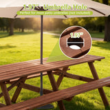 Extra Large 95-Inch Outdoor Picnic Table Set with Benches, 12-Person Wooden Patio Table with Umbrella Hole, Rustic Brown Garden Furniture for Backyard, 240cm