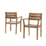 STAMFORD Dining Chairs Set of 2,Acacia Wood Patio Armchair,for Backyard, Poolside, Garden,Teak