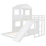 Wooden Twin Over Full Bunk Bed, Loft Bed with Playhouse, Farmhouse, Ladder, Slide and Guardrails, White(OLD SKU :LT000028AAK)