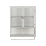 23.62"Glass Doors Modern Two-door Wall Cabinet with Featuring Two-tier Enclosed Storage, an Open Shelf, and Towel Rack, for Entryway Living Room Bathroom Dining Room