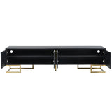 ON-TREND Modern TV Stand with Metal Legs and Gold Handles for TVs Up to 80'', Media Console Table with Cabinets and Adjustable Shelves, Luxury TV Cabinet with Geometric Lines for Living Room, Black