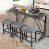 4-Piece Bar Table Set with Power Outlet, Dining Bar Table and Chairs Set,Bar Table Set with 3 Padded Stools for Living Room, Dining Room, Game Room, Brown