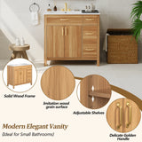 36" Wood Bathroom Vanity with Solid Wood Frame, 2 Soft Close Doors, 3 Soft Close Drawers, Adjustable Shelf, Modern Storage Cabinet for Small Bathrooms