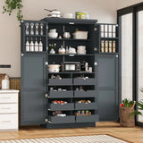 [Assembly Video Provided] TOPMAX 35.5x17.6x70.9inch Freestanding Kitchen Pantry Cabinet, Tall Storage Cabinet with 4 Doors, 2 Door Shelves, 8 Pull-out Trays and Adjustable Shelf for Dining Room, Blue
