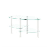 Transparent Oval glass coffee table, modern table with stainless steel  leg, tea table 3-layer glass table for living room