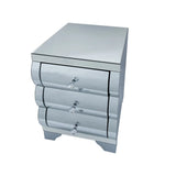 Baked curved mirror Nightstand with 3 Drawer Glass Bedside Table Chest of Drawers for Bedroom Small Spaces End Table for Living Room Fashion Bedroom Furniture Silver